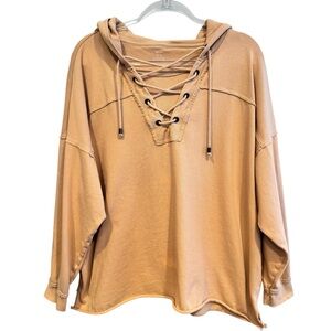 Aerie Lace Up Hoodie Peach/Beige Size M